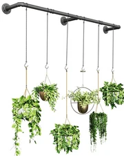 Indoor Plant Hanger with 6 Chains, 65.7-Inch Metal Rod for Window or Ceiling