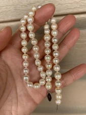 Akoya Saltwater Cultured Pearl Beaded Necklace 7.5mm 17.5” Imperfections