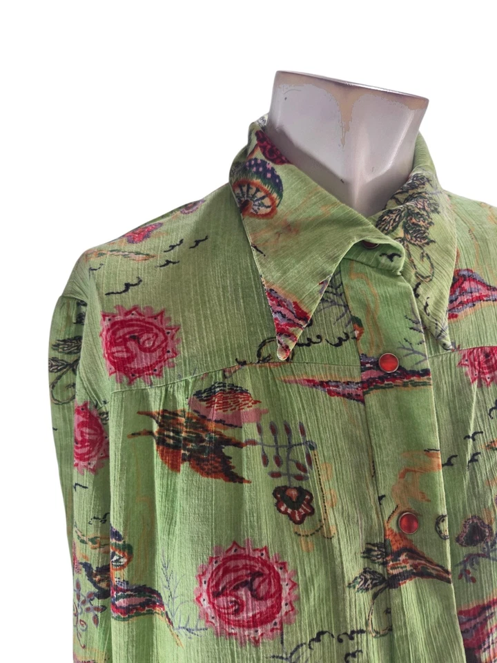 Vestido Feminino Vintage Grande Vintage Verde Anos 70 Boho Western Camisa Botão de Pressão - Imagem 3 de 4