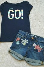 GAP KIDS LET"S GO Sequin top 6- 7 Mini denim shorts, 7 slim,