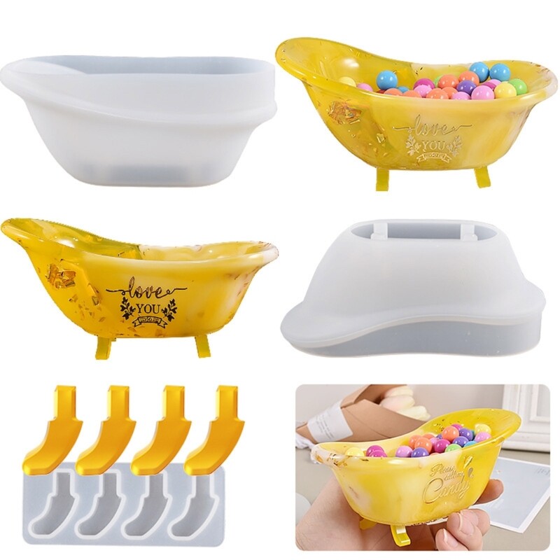 Bathtub Shape Soap Box Resin Mold with Stand Legs Mold Jewelry Tray Epoxy Mold