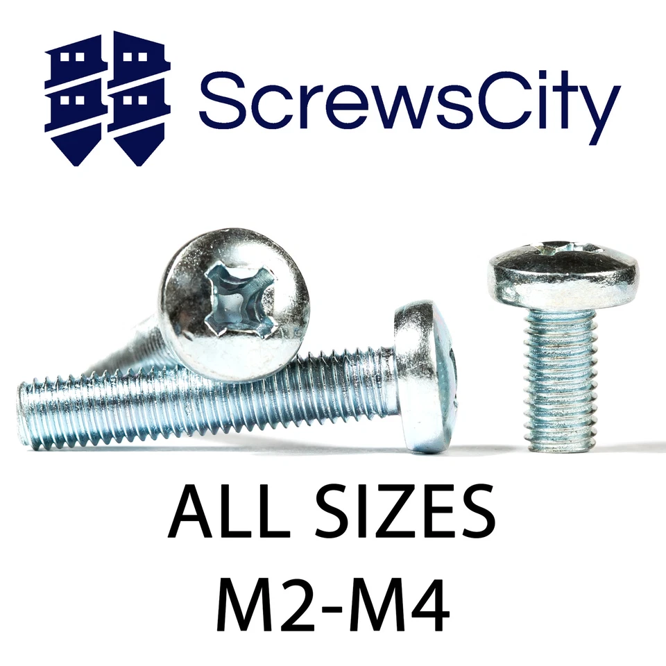 SCREWS CITY Phillips Pan Head Machine Screws Zinc Plated Steel Metric Din 7985 M2 M3 M4