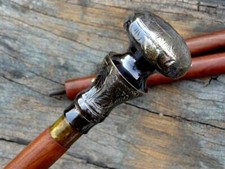 Vintage Antique Wood Walking Cane Stick Brass Handle Knob Gift Grandfather/Mothe