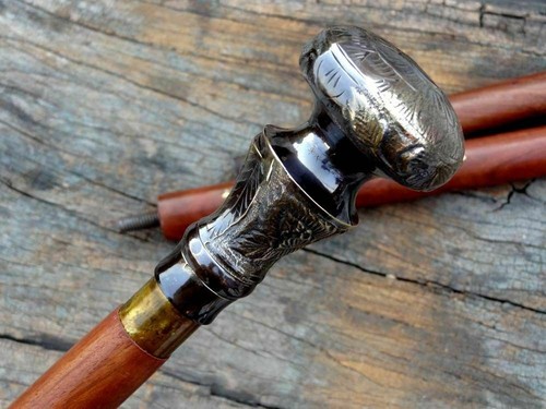 Ganga Nautica - Bastone Da Passeggio In Legno Di Rosa Con Manico In Ottone - Stile Cigno Antico - Vintage