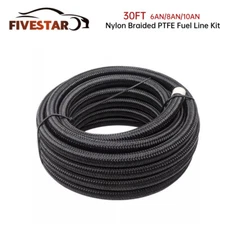 30FT AN6/AN8/AN10 Black Nylon PTFE Fuel Line Hose Oil Gas Line For E85 Fuel Line