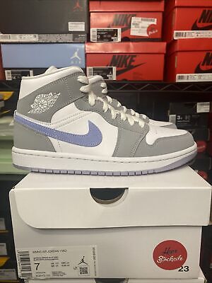 WMNS Nike Air Jordan 1 Mid Wolf Grey Aluminum Shoes Women's