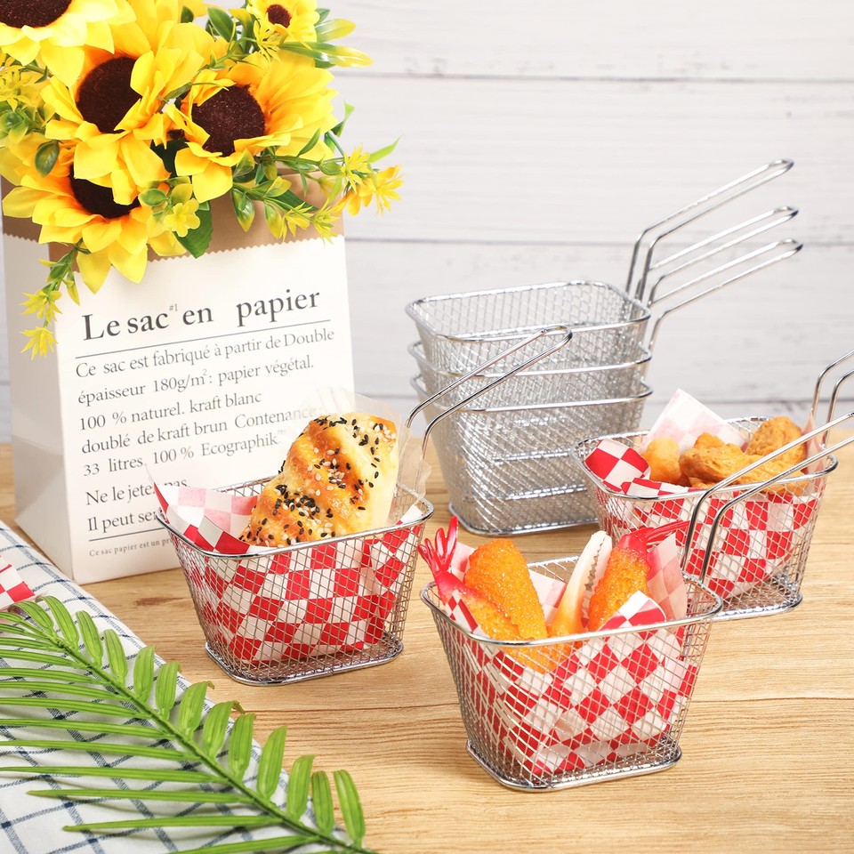 12 Pieces Mini Square Fry Basket Steel French Fry Chip Basket Food