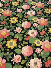 Vtg Mill Creek Raymond Waites Mendoza Black Floral Fabric 3 Yds X 55 Blk Floral