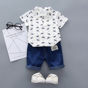 Toddler Kid Baby Boy Summer Short Sleeve Crown Pattern Shirt Tops+Denim Pants US