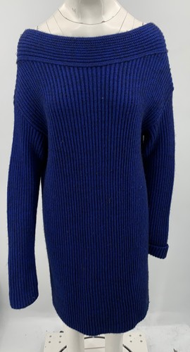 Albino Teodoro Womens Blue Wool Scoop Back w/ Black Bow Knit Sweater Dress sz 44