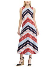 CHAPS by Ralph Lauren Print Sleeveless Maxi Dress Boho Red White Blue Women's L