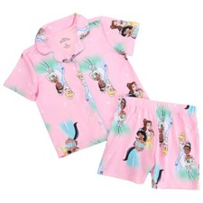 New Disney Toddler Girl Princess Story Button Top/Shorts Pajama Set 2 3 4