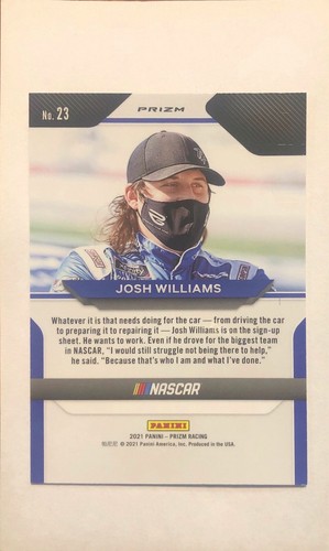 Josh Williams ~ 2021 Panini Prizm Racing NASCAR ~ Silver Prizm Rookie RC - Picture 2 of 2