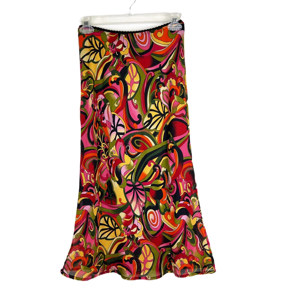 Falda Vintage Buscada Mujer Pequeña Neón Multicolor Remolinos Retro Línea A Maxi Informal Foto 2 de 4