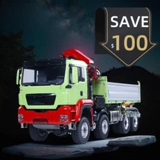 LESU 1/14 8X8 RC Assembled Hydraulic 3-Way Dump Truck PL18EV Crane Dumper Model