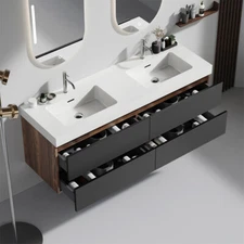 60" Wall Mounted Bathroom Vanity w/Double Sink, Floating Vanity Cabinet,4 Drawer