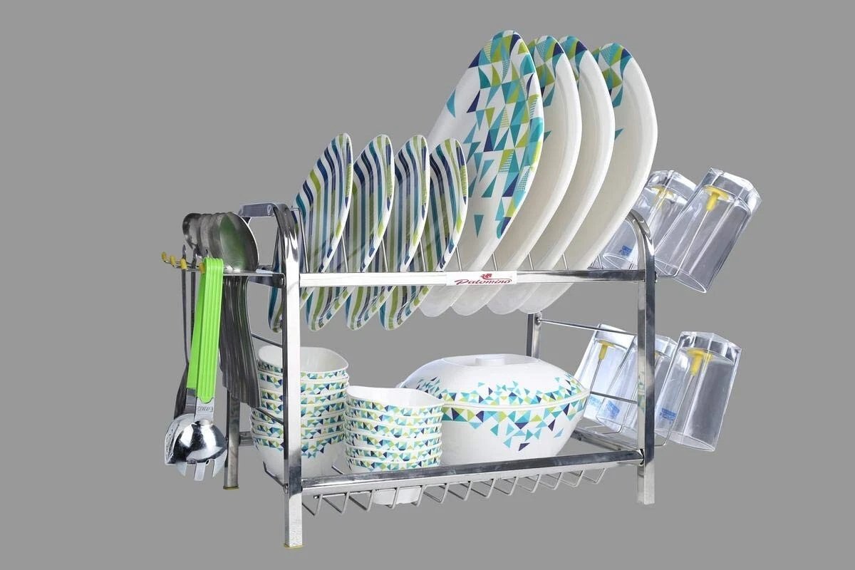Palomino Utensils Organizer 2 Tier Shelves Kitchen Dish Rack with Hanging Hooks