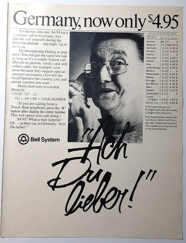 1981 Bell System Vintage Print Ad Telephone Long Distance Overseas Ach Du Lieber