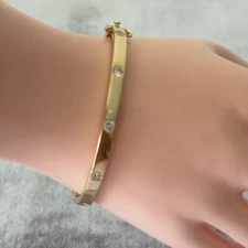 Rachel Zoe 925 Sterling Silver Gold Plated Bangle Bracelet w 5 CZ studs NEW_