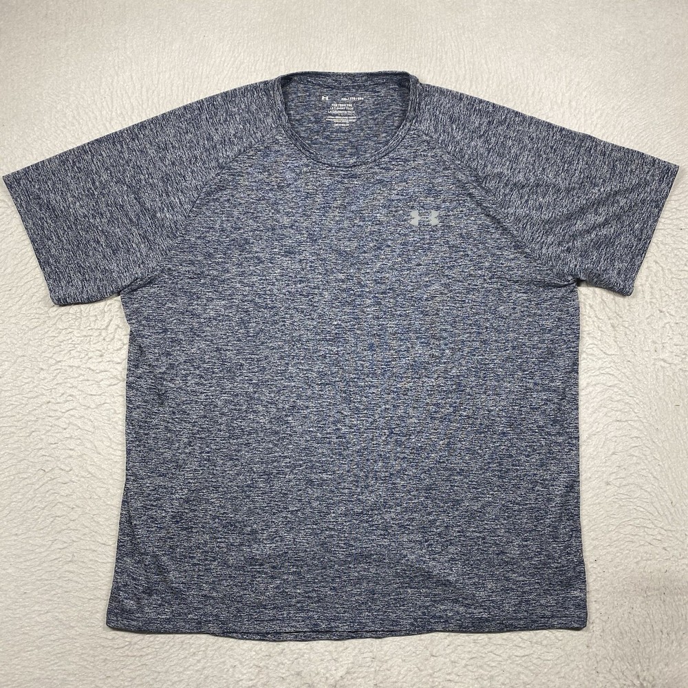 Under Armour T Shirt Mens 2XL Blue Short Sleeve Active Tech Tee Raglan HeatGear