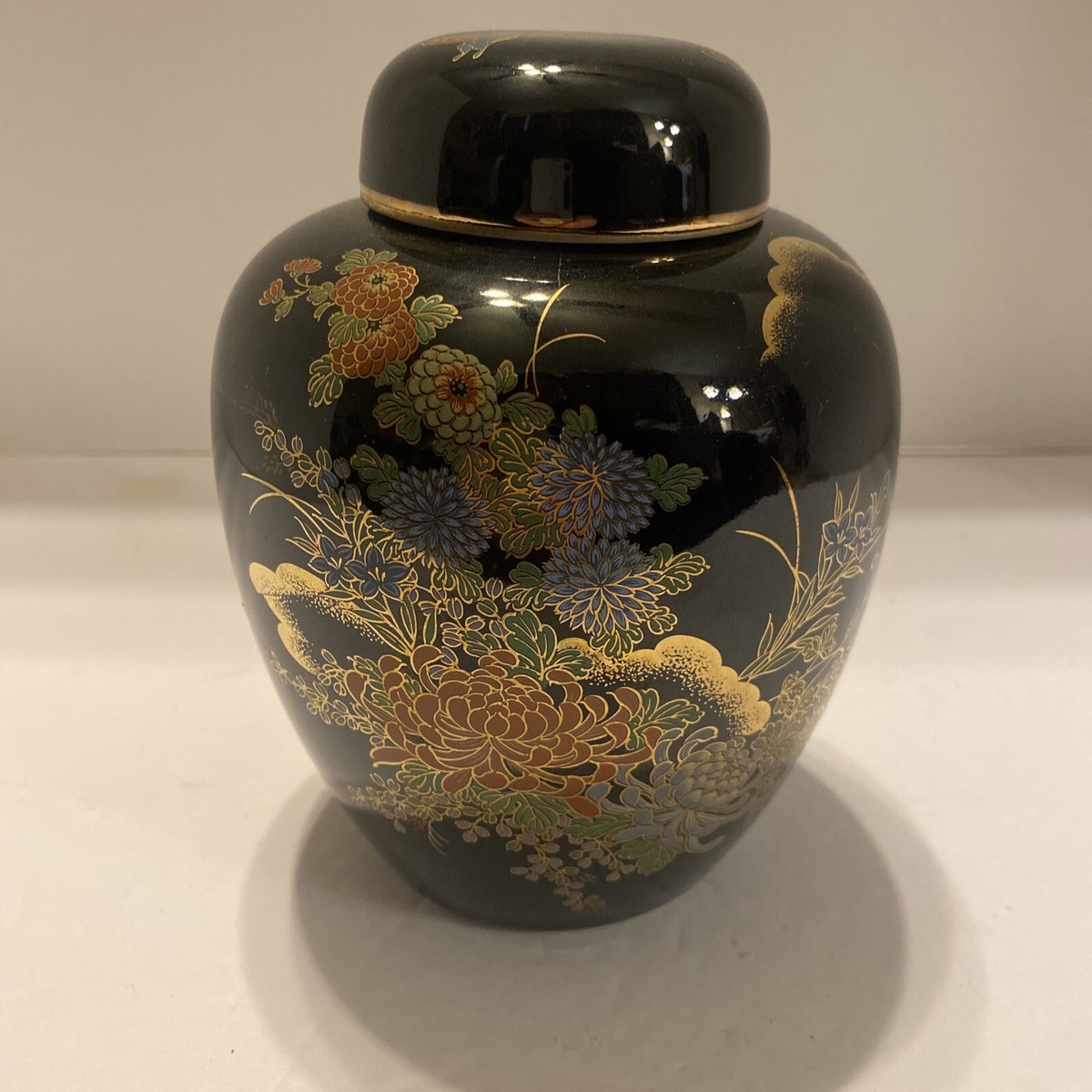 Vintage Yamaji Japan Black Floral with Butterflies Ginger Jar | eBay
