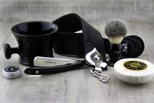 6 Pieces Men's Shaving Set with Synthetic Hair Brush & Straight Cut Throat Razor