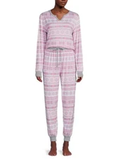 Splendid Women's 2-Piece Stripe Pajama Set Snow Flakes  Size M