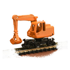 Zweiwegebagger orange mit Korb "Hubzwerg", Spur N, lackiert, starr, Gleisbagger