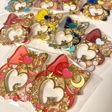 Sailor Moon Charm Set 10 Types Stained Glass Style Collectible Keychains, Metal,