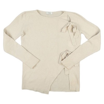 Max & Co Jumper Women SMALL Beige Asymmetric Side Tie Ribbed Knit Sweater Wool S