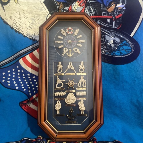Vintage Wall Clock Nautical Knots MarineWall Hanging 3D Glass Shadow Box READ