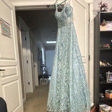 Light Blue Sleeveless prom Dress with Sequin Embellishments