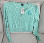 NWT DISNEY LITTLE MERMAID SWEATER CARDIGAN ADULT LARGE GREEN SEASHELLS PEARL