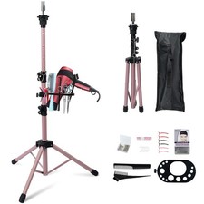 Metal Reinforced Wig Stand Tripod Mannequin Head Holder Adjustable W/ Tool Tray