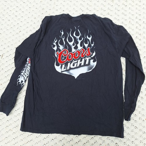 Vtg Coors Light Silver Flames Sleeve Graphic Promo Beer Long Sleeve T Shirt - XL - Picture 7 of 9