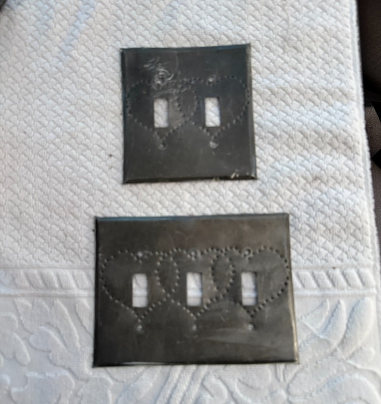 2 Primitive Punched Tin Switch Plate Covers Heart Colonial Farmhouse