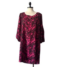 NWT Express Dress Womens Large Black Pink Open Sleeves shift Knee Length