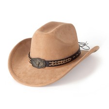 Western Cowboy Hat for Women Men Retro Suede Roll Up Hat with Buckle Belt