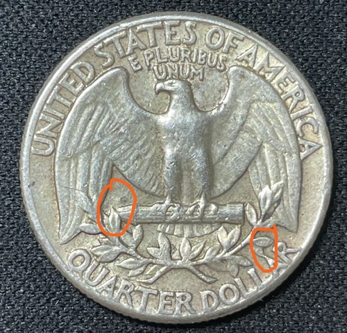 2X 1963_1957 Washington Quarter 90% SILVER TYPE B REVERSE Variety