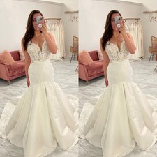 Mermaid Wedding Dresses Spaghetti Strap Lace Appliques Satin Elegant Bridal Gown