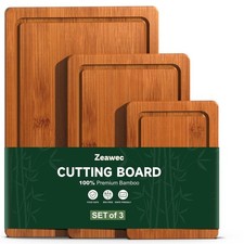 3-Piece Set Bamboo Cutting Board for Kitchen - Crack-Resistant Wood Chopping ...