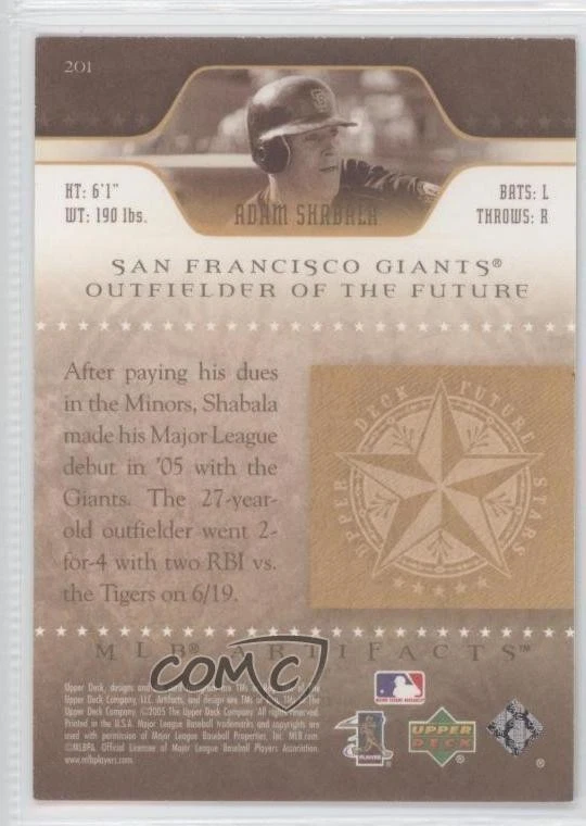 2005 Upper Deck Artifacts Future Stars Blue /100 Adam Shabala #201 Rookie RC - Image 2 of 2