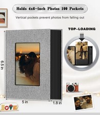 Album Book Photo Memory Holds 100 4X6 Photos with 50 Black Sheets for Family.