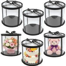 6 PCS Clear Cake Box with Ribbon Round Transparent Tiered 10x10x9 Inch