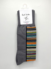 Paul Smith Grey 'Signature Stripe' Panel Mens Cotton Socks *New Season*