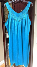 Vintage Vanity Fair Sleeveless Nylon Butterfly Lace Teal Turquoise Nightgown XL