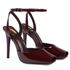 Square Open Toe Heeled Sandals for Women Patent Leather Stiletto High Heels P...