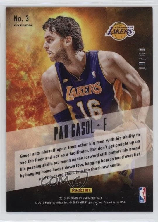 2013-14 Panini Prizm Post Season Orange Prizm /60 Pau Gasol #3 HOF - Image 2 of 2