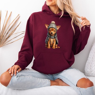 Hund trägt Beanie Hunde Tiere Damen Hoodie Sweatshirt Welpe Winter Outfit