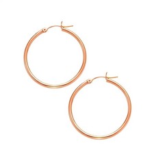 Classic Hoop Earrings in 14K Rose Gold 2x30 mm 